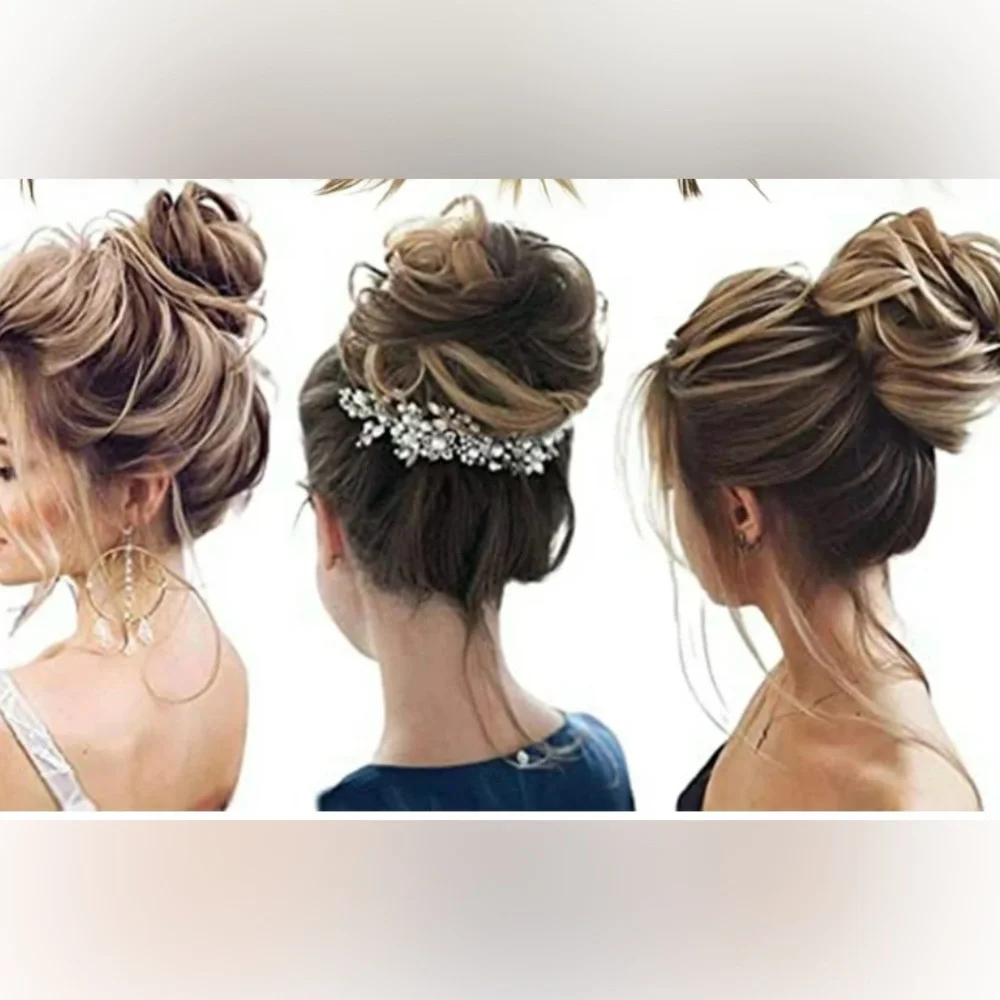 Women’s 2 wavy black messy bun hair piece